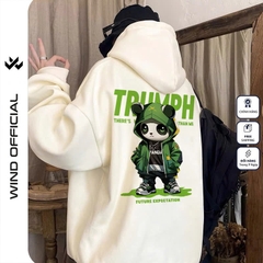 Áo hoodie unisex form rộng WIND Gấu Panda hoodie nút bấm thời trang nam nữ nỉ bông oversize áo khoác chống nắng mùa hè