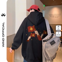 Áo hoodie unisex form rộng WIND CON TEM dây kéo nam nữ nỉ bông oversize vibe Genz khoác chống nắng