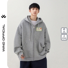 Áo hoodie unisex form rộng WIND CON TEM dây kéo nam nữ nỉ bông oversize vibe Genz khoác chống nắng