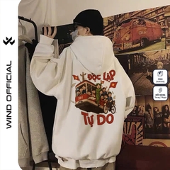 Áo hoodie unisex form rộng WIND Độc Lập Tự Do 2.9 dây kéo nam nữ nỉ bông oversize vibe GenZ khoác chống nắng
