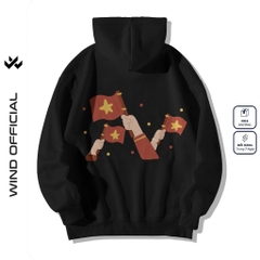 Áo hoodie unisex form rộng WIND CON TEM dây kéo nam nữ nỉ bông oversize vibe Genz khoác chống nắng