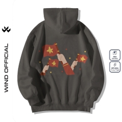 Áo hoodie unisex form rộng WIND CON TEM dây kéo nam nữ nỉ bông oversize vibe Genz khoác chống nắng