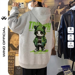 Áo hoodie unisex form rộng WIND Gấu Panda hoodie nút bấm thời trang nam nữ nỉ bông oversize áo khoác chống nắng mùa hè