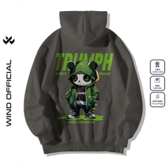 Áo hoodie unisex form rộng WIND Gấu Panda hoodie nút bấm thời trang nam nữ nỉ bông oversize áo khoác chống nắng mùa hè