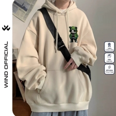 Áo hoodie unisex form rộng WIND Gấu Panda hoodie nút bấm thời trang nam nữ nỉ bông oversize áo khoác chống nắng mùa hè