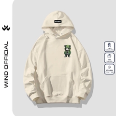 Áo hoodie unisex form rộng WIND Gấu Panda hoodie nút bấm thời trang nam nữ nỉ bông oversize áo khoác chống nắng mùa hè