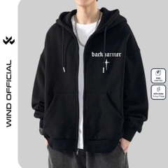 Áo khoác zip WIND BACKHARMER form rộng Unisex Hoodie dây kéo nỉ bông thơi trang nam nữ oversize
