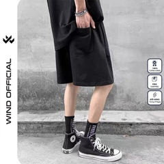 Quần short thun nam nữ WIND unisex ống rộng WIND DEVIL đùi lửng ngố thời trang mặc nhà
