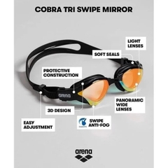 Kính bơi ARENA COBRA TRI MIRROR SWIPE chính hãng đen mắt vàng tráng gương.