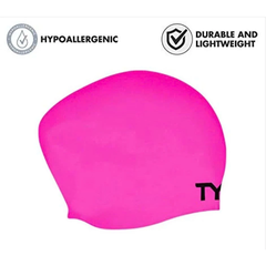 Mũ Bơi TYR Wrinkle- Free Long Hair Silicone Swim Cap Pink