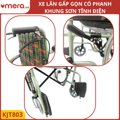 Xe Lăn Gấp Gọn Có Phanh Tay Người Đẩy (Khung Thép Sơn Tĩnh Điện, Ghế Vải/Da) - OROMI XL-803