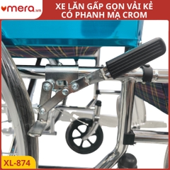 Xe Lăn Gấp Gọn Có Phanh Tay Khoá Bánh (Ghế Vải Kẻ Thoáng Khí, Khung Crom) - OROMI XL-874