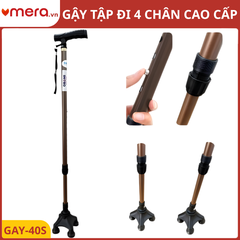 Gậy Tập Đi 4 Chân Chống Trượt (Đế Xoay 360°, Hợp Kim Nhôm Siêu Nhẹ 510g) - OROMI GAY-40S