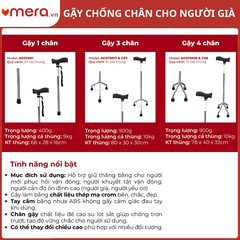Gậy Chống Cho Người Già (1 Chân, 3 Chân, 4 Chân) Khung Thép Mạ Crom - OROMI