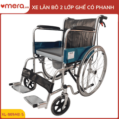 Xe Lăn Có Bô 2 Lớp Ghế, Phanh Tay Người Đẩy (Gấp Gọn, Thép Mạ Crom) - OROMI XL-809AB-S
