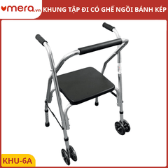 Khung Tập Đi Có Ghế Ngồi, Bánh Xe Kép (Gấp Gọn, Thép Mạ Crom) - OROMI KHU-6A