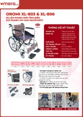 Xe Lăn Gấp Gọn Có Phanh Tay Người Đẩy (Khung Thép Sơn Tĩnh Điện, Ghế Vải/Da) - OROMI XL-803
