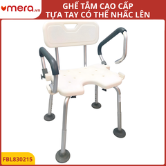 Ghế Tắm Có Tựa Lưng, Tựa Tay Nhấc Lên (Khung Nhôm, Tải 150kg, Chống Trượt) - OROMI FBL830215