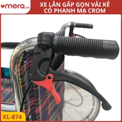 Xe Lăn Gấp Gọn Có Phanh Tay Khoá Bánh (Ghế Vải Kẻ Thoáng Khí, Khung Crom) - OROMI XL-874