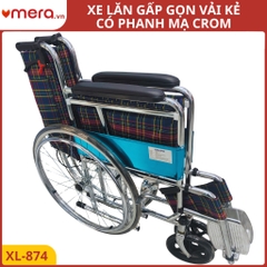 Xe Lăn Gấp Gọn Có Phanh Tay Khoá Bánh (Ghế Vải Kẻ Thoáng Khí, Khung Crom) - OROMI XL-874