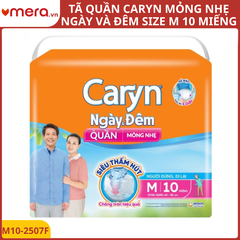 Tã Quần Caryn Mỏng Nhẹ Ngày & Đêm Size M (10 Miếng) - Vòng Bụng 60-85cm