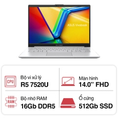 Laptop Asus Vivobook Go 14 E1404FA-NK177W (R5 7520U/ 16GB/ 512GB SSD/ 14 inch FHD/ Win11/ Silver)