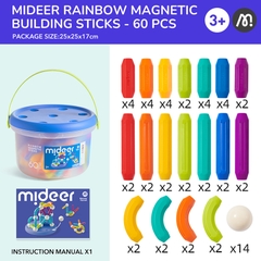 Đồ chơi xếp hình nam châm cho bé Mideer Rainbow Magnetic Building Stick 60 Chi Tiết 3+
