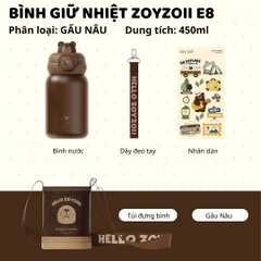 Bình Giữ Nhiệt Cho Bé Zoyzoii Animal Series Thermos Cup E8- Gấu Nâu