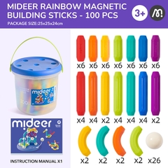 Đồ chơi xếp hình nam châm cho bé Mideer Rainbow Magnetic Building Stick 100 Chi Tiết 3+