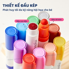Bút Màu Nước 2 Đầu Kèm Con Dấu Mideer Round-Tip Stamper Washable Marker 6 Màu 3+
