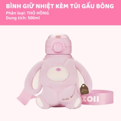 Bình Nước Giữ Nhiệt Cho Bé Zoyzoii Animal Series Thermos Cup E20- Thỏ Hồng