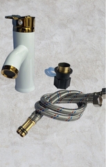 Vòi lavabo, vòi rửa mặt GIORMANI nóng lạnh vàng trắng cao cấp SNL51 kèm đôi dây cấp inox