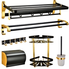 Bộ phụ kiện nhà tắm kệ đồ, móc treo 6 thiết kế vàng đen cao cấp, sang trọng GIORMANI KNT06