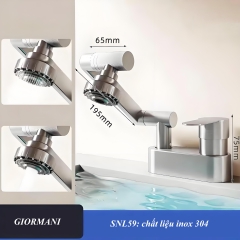 Vòi rửa mặt, vòi lavabo nóng lạnh inox 304 cần xoay ổ bi 2 chế nước GIORMANI SNL59 kèm đôi dây cấp nước inox