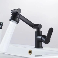 Vòi lavabo, vòi rửa mặt GIORMANI nóng lạnh cần xoay 360 độ  mạ đen SNL50 kèm đôi dây cấp inox