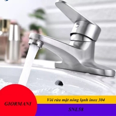Vòi rửa mặt, vòi lavabo nóng lạnh inox 304 cao cấp GIORMANI SNL58 kèm đôi dây cấp nước inox