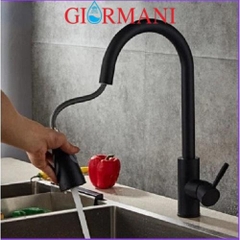 Vòi rửa bát, rửa chén nóng lạnh inox dây rút mạ đen tiện dụng GIORMANI VRB27 kèm dây cấp nước inox