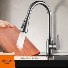 Vòi rửa bát, rửa chén nóng lạnh mạ tintan đầu vòi xoay 360 hai chế độ nước tiện dụng VRB32 kèm đôi dây cấp nước inox