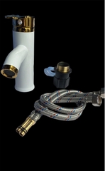 Vòi lavabo, vòi rửa mặt GIORMANI nóng lạnh vàng trắng cao cấp SNL51 kèm đôi dây cấp inox