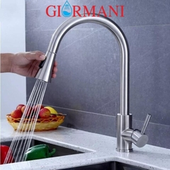 Vòi rửa bát, rửa chén nóng lạnh inox dây rút tiện dụng GIORMANI VRB25 kèm dây cấp nước inox