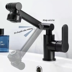 Vòi lavabo, vòi rửa mặt GIORMANI nóng lạnh cần xoay 360 độ  mạ đen SNL50 kèm đôi dây cấp inox