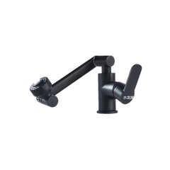 Vòi lavabo, vòi rửa mặt GIORMANI nóng lạnh cần xoay 360 độ  mạ đen SNL50 kèm đôi dây cấp inox