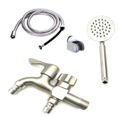 Vòi nước đôi cho máy giặt, Bộ củ sen tắm lạnh GIORMANI inox kết hợp tròn inox SL02-VHS09 kèm dây và đế cài