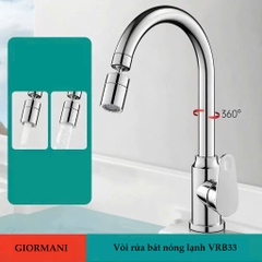 Vòi rửa chén, rửa bát GIORMANI nóng lạnh hợp kim đồng mạ crom đầu xoay 360 tiện dụng VRB33 kèm đôi dây cấp nước inox