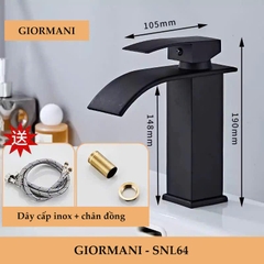 Vòi rửa mặt, vòi lavabo nóng lạnh mạ đen cao cấp GIORMANI SNL64 kèm đôi dây cấp nước inox