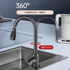 Vòi rửa bát, rửa chén nóng lạnh mạ tintan đầu vòi xoay 360 hai chế độ nước tiện dụng VRB32 kèm đôi dây cấp nước inox