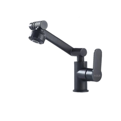 Vòi lavabo, vòi rửa mặt GIORMANI nóng lạnh cần xoay 360 độ  mạ đen SNL50 kèm đôi dây cấp inox