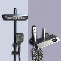 Bộ sen cây tắm phím đàn nóng lạnh mạ màu titan cao cấp có đèn led hiển thị nhiệt độ GIORMANI SC39