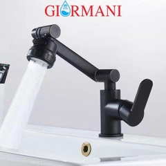 Vòi lavabo, vòi rửa mặt GIORMANI nóng lạnh cần xoay 360 độ  mạ đen SNL50 kèm đôi dây cấp inox