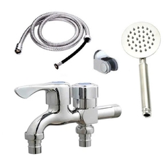 Vòi nước đôi cho máy giặt, Bộ củ sen tắm lạnh GIORMANI kết hợp bát sen tròn inox SL01-VHS09 kèm dây và đế cài